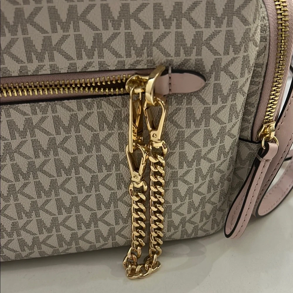 Michael Kors Pink and Beige Signature Logo Backpack